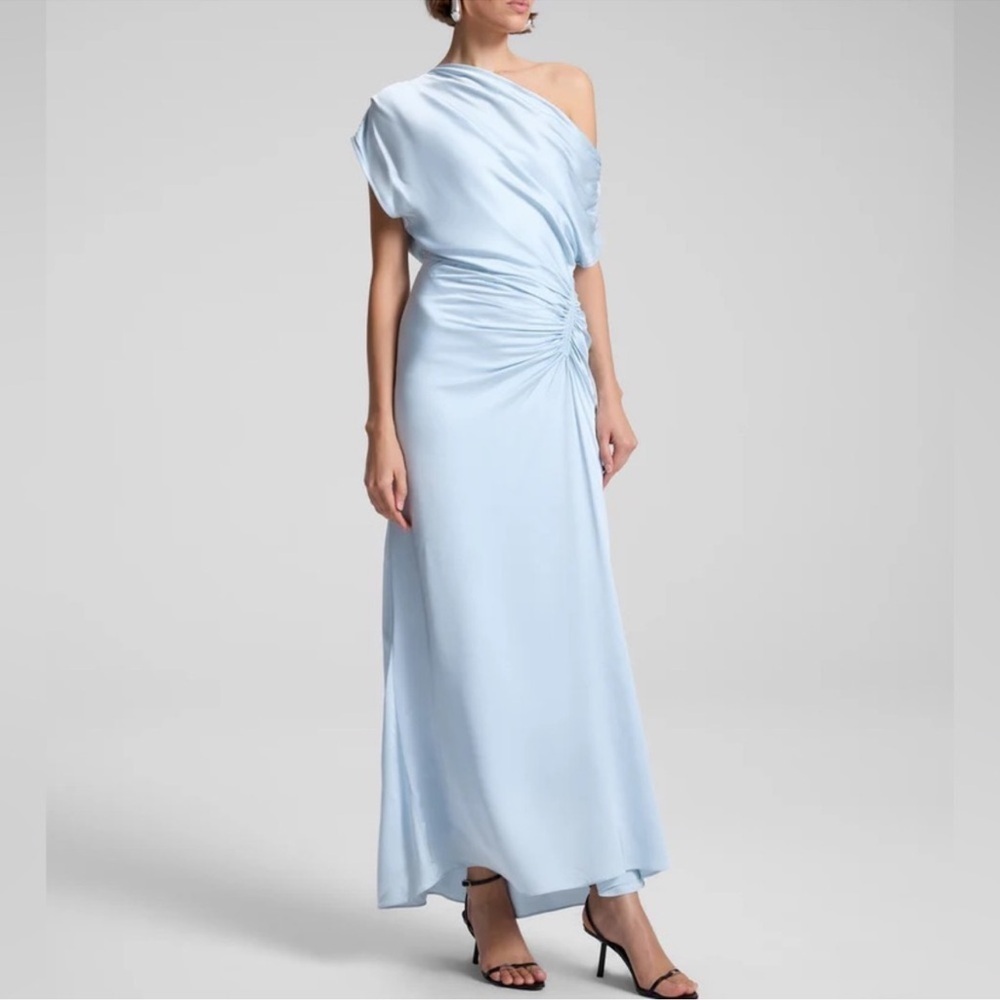 A.L.C. Pale Blue One-Shoulder Ruched Maxi Dress - Picture 3 of 14